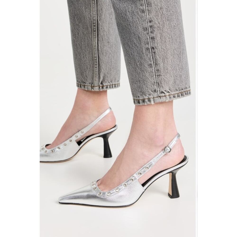 NWOB AEYDE Isotta Laminated Nappa Leather Silver Pumps Size 10